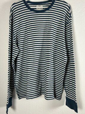 J.Crew Mens Vintage Thermal Striped Long Sleeve Shirt XL Blue White 100% Cotton